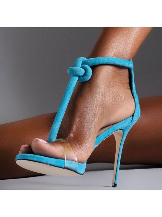Aminah Abdul Jillil Shoes - Elegant Blue Stiletto Heels with Ankle Strap